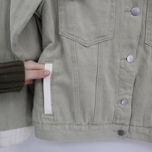 POL Jean Jacket Womens S Sage Green NWOT Cottagecore Boho Hippie Granny Eclectic - Picture 7 of 16